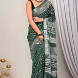 Hand Block Printed Linen Saree