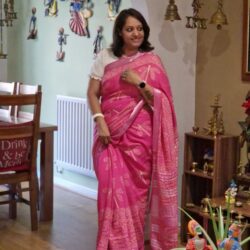 Handblock linen cotton saree