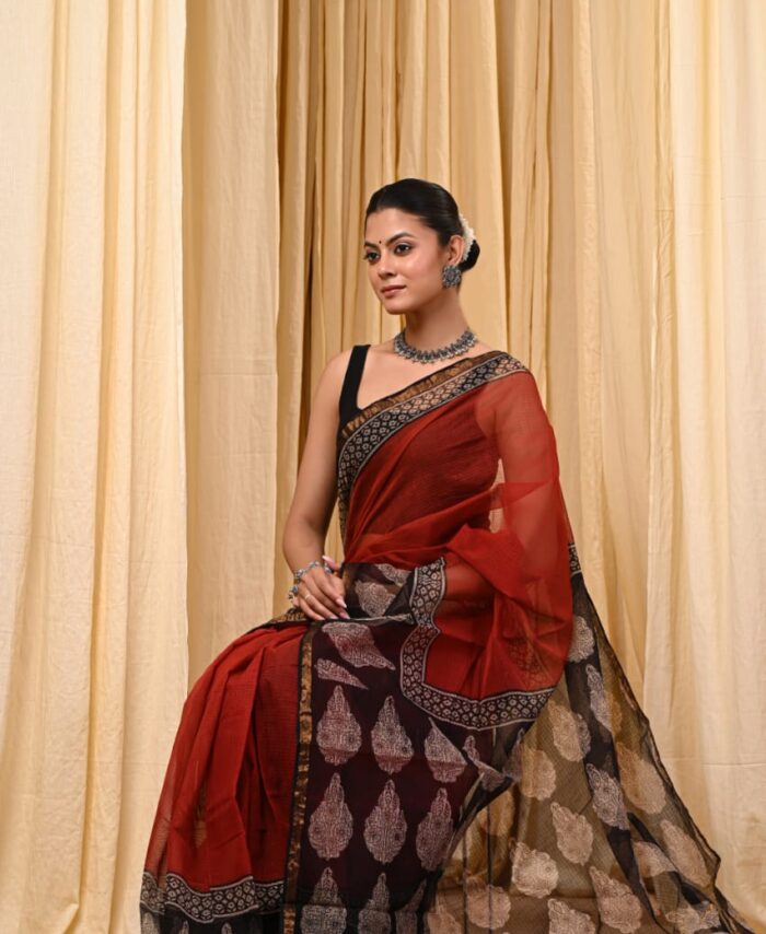 Handblock kota doria saree