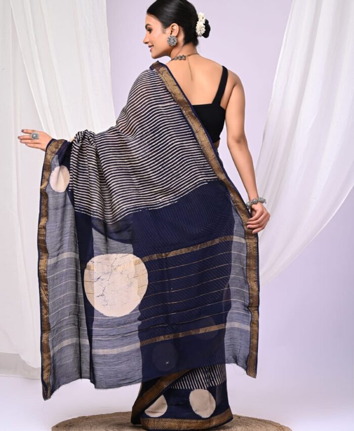 Handblock maheshwari silk cotton saree