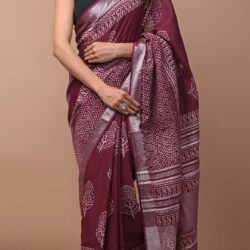 Hand Block Printed Linen Saree