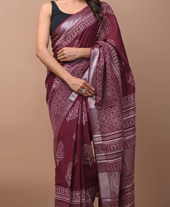 Hand Block Printed Linen Saree