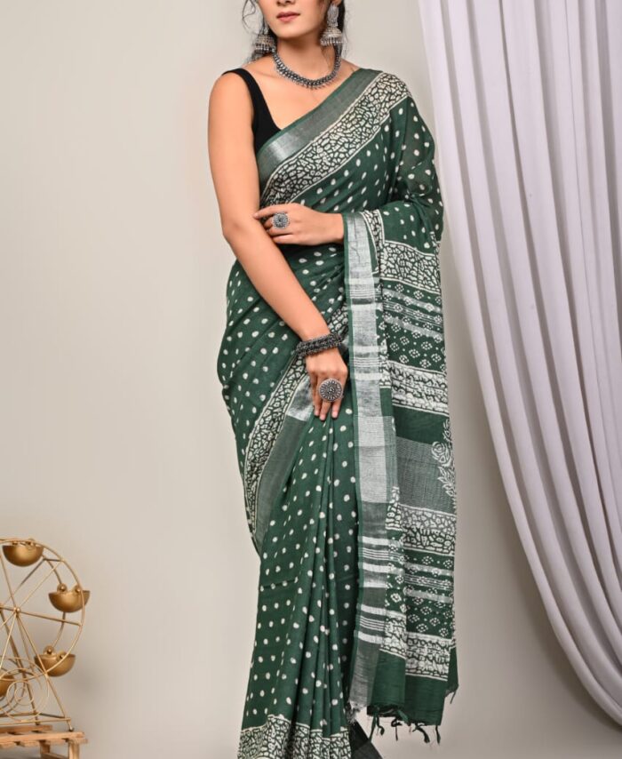 Hand Block Printed Linen Saree