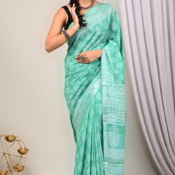 Hand Block Printed Linen Saree