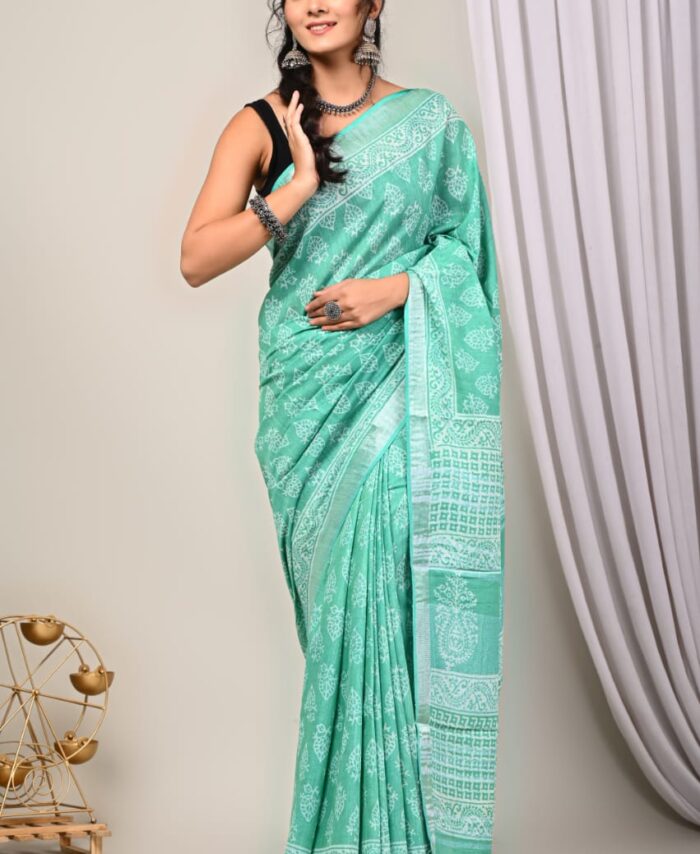 Hand Block Printed Linen Saree