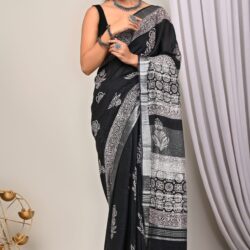 Hand Block Printed Linen Saree