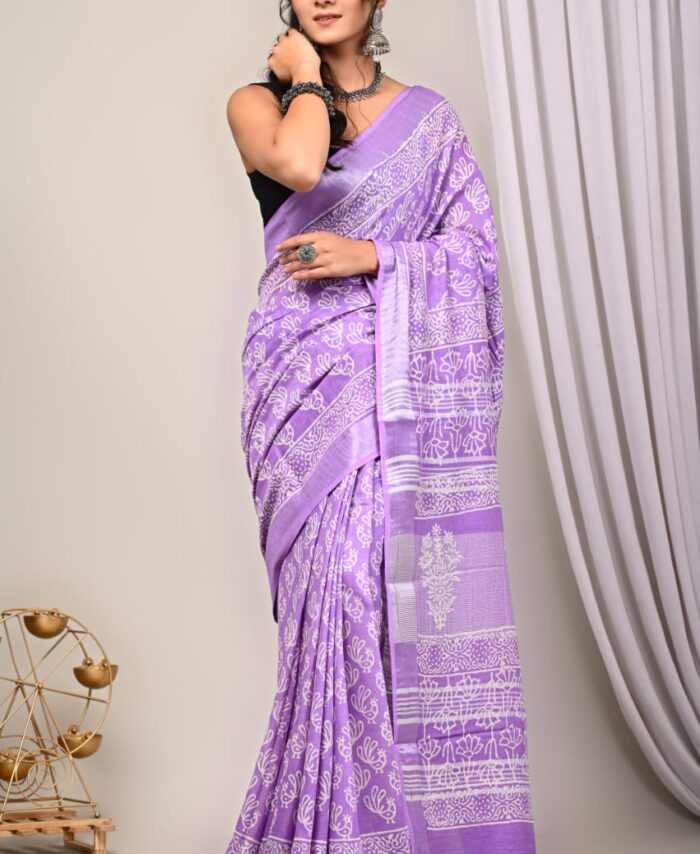 Hand Block Printed Linen Saree
