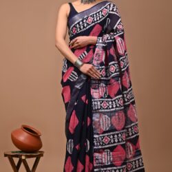 Hand Block Printed Linen Saree