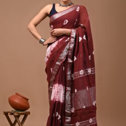 Hand Block Printed Linen Saree