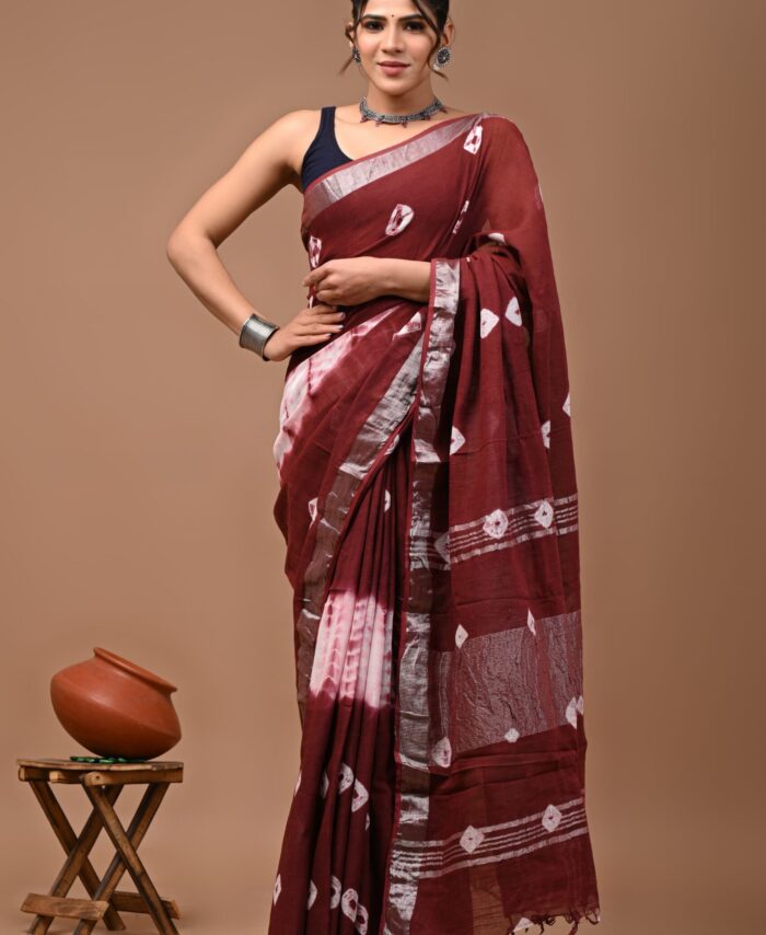 Hand Block Printed Linen Saree