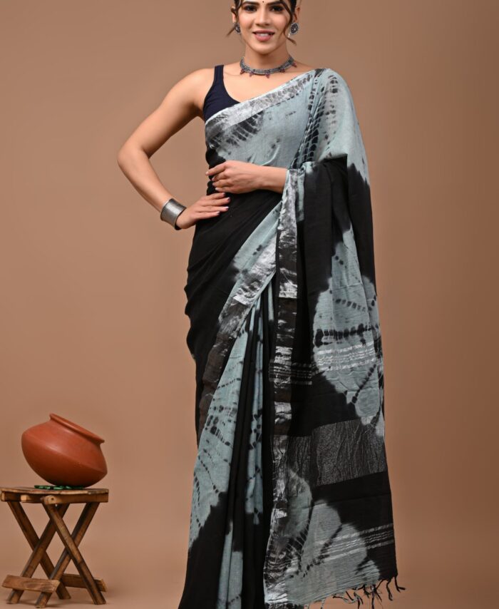Hand Block Printed Linen Saree