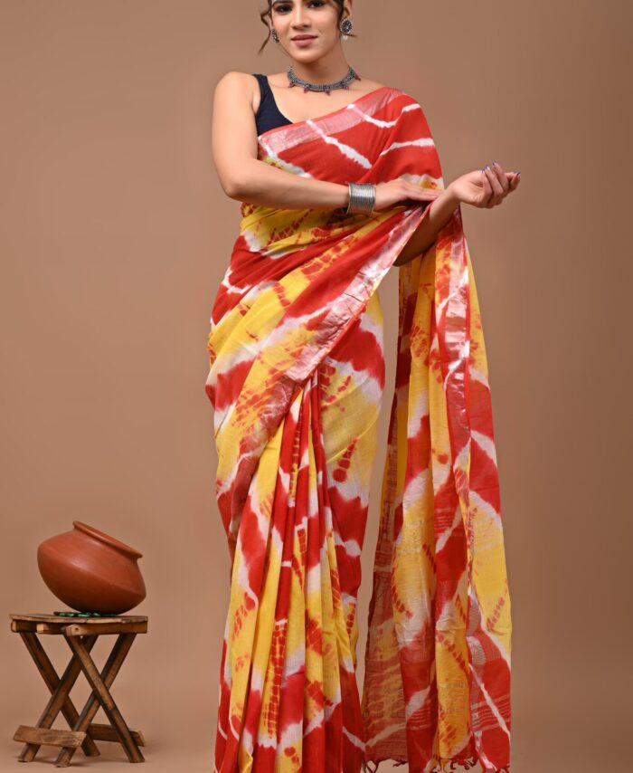 Hand Block Printed Linen Saree