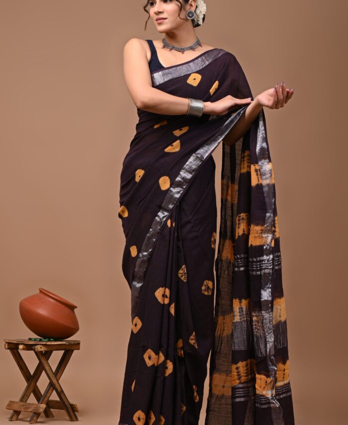Hand Block Printed Linen Saree