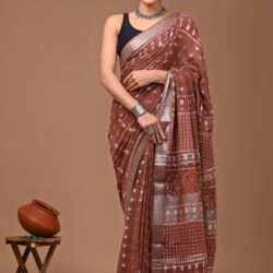 Hand Block Printed Linen Saree