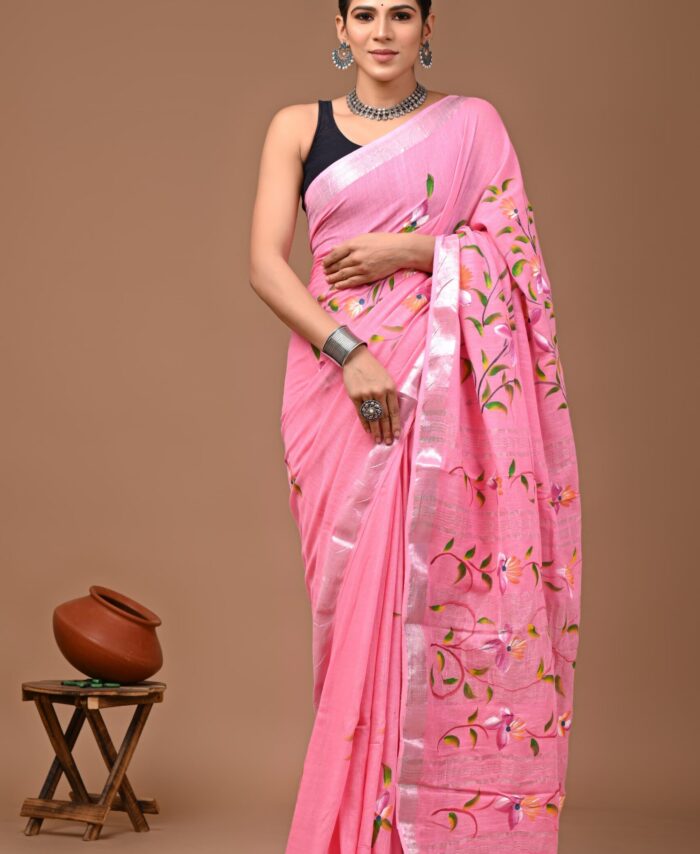 Hand Block Printed Linen Saree