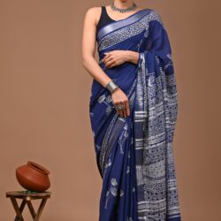 Hand Block Printed Linen Saree