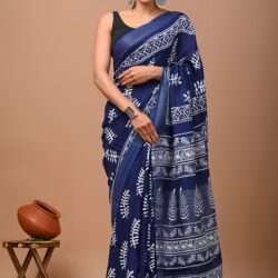 Hand Block Printed Linen Saree
