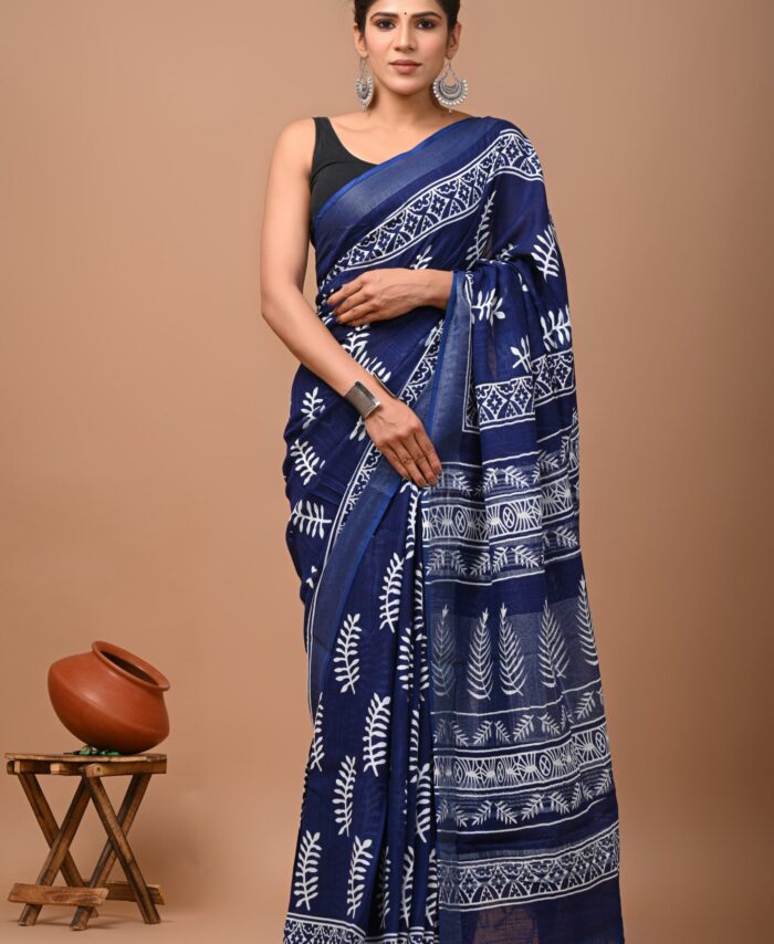Hand Block Printed Linen Saree