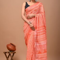 Hand Block Printed Linen Saree