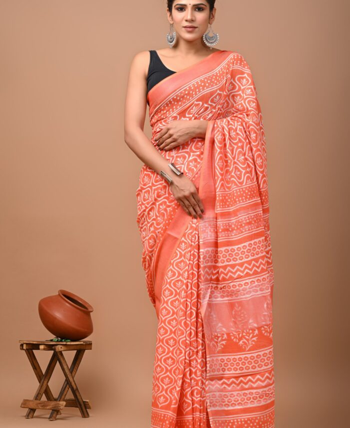 Hand Block Printed Linen Saree