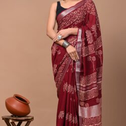 Hand Block Printed Linen Saree
