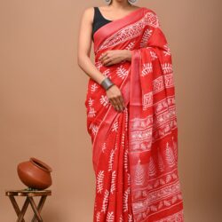 Hand Block Printed Linen Saree