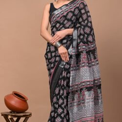 Hand Block Printed Linen Saree