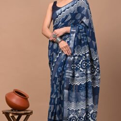 Hand Block Printed Linen Saree