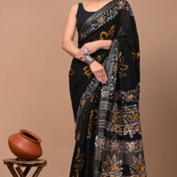 Hand Block Printed Linen Saree