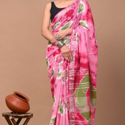 Hand Block Printed Linen Saree