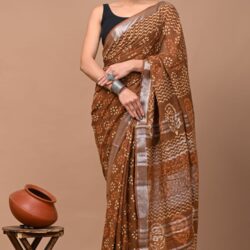 Hand Block Printed Linen Saree