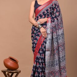 Hand Block Printed Linen Saree
