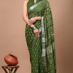 Hand Block Printed Linen Saree