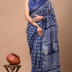 Hand Block Printed Linen Saree