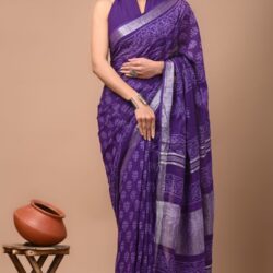 Hand Block Printed Linen Saree