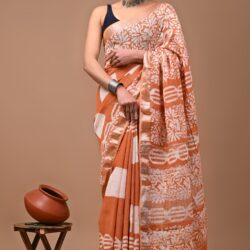 Hand Block Printed Linen Saree