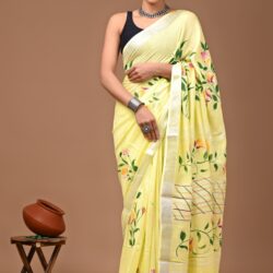 Hand Block Printed Linen Saree