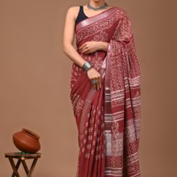 Hand Block Printed Linen Saree