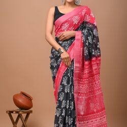 Hand Block Printed Linen Saree