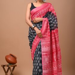 Hand Block Printed Linen Saree
