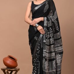 Hand Block Printed Linen Saree