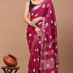 Hand Block Printed Linen Saree