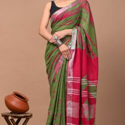 Hand Block Printed Linen Saree