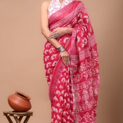 Hand Block Printed Linen Saree