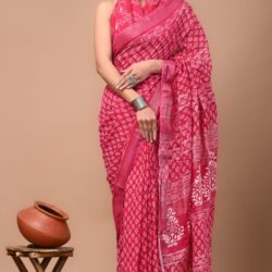 Hand Block Printed Linen Saree